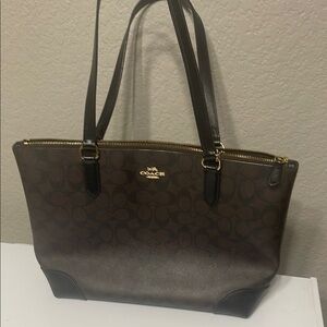 Coach Brown and Black Leather Tote Bag